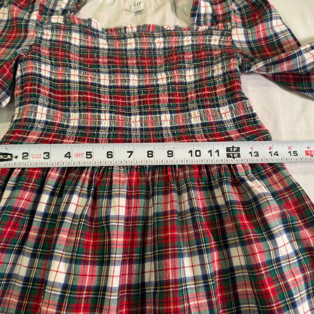 Gap Red Ivory Frost Holiday Smocked Plaid Dress Lined 100% cotton size XL(12)